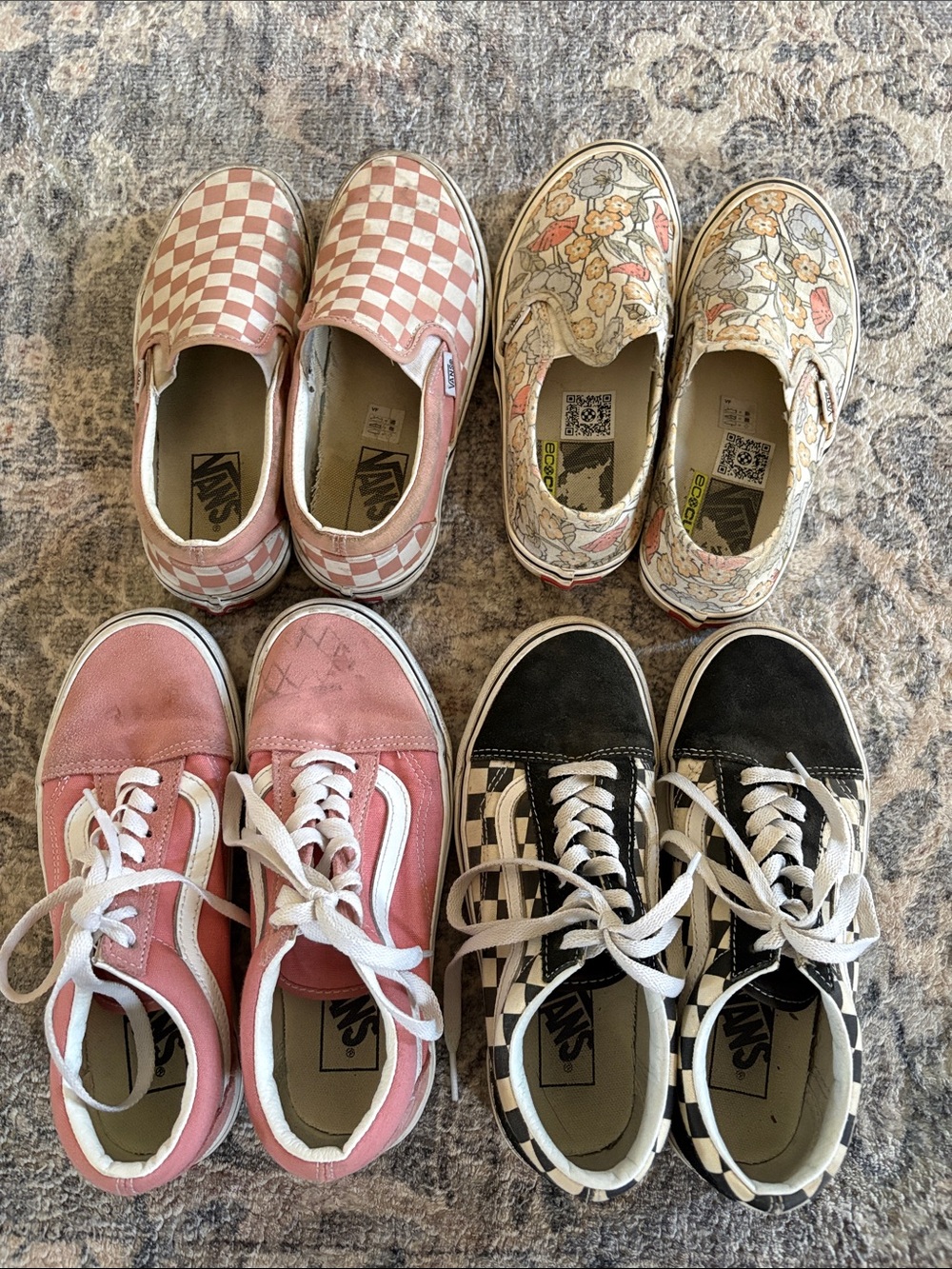 Vans Pink, Black, Cream Checker & Floral Mix Sneakers